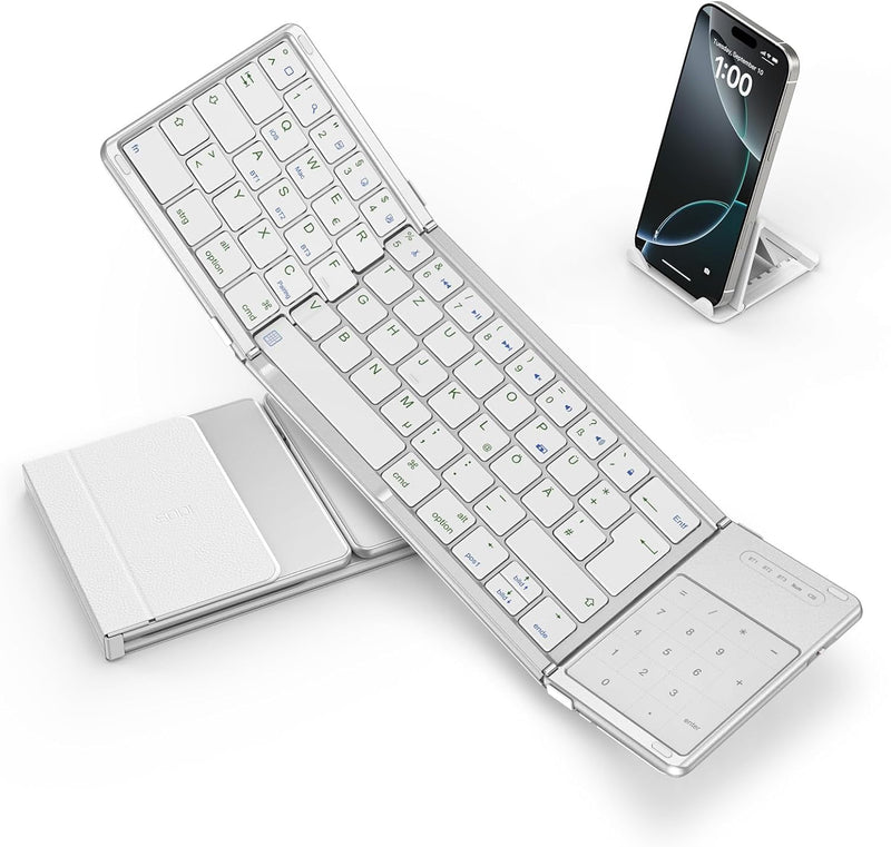 SODI Faltbare Tastatur,2-in-1-Zifferntastatur und Tastatur mit Touchpad, Multi-Device Tastatur Kabel