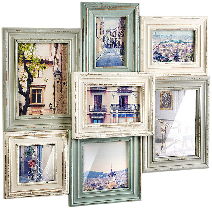 Kobolo Bilderrahmen-Collage - Holz - VINTAGE Pastell - 7 Bilder - 54x49 cm