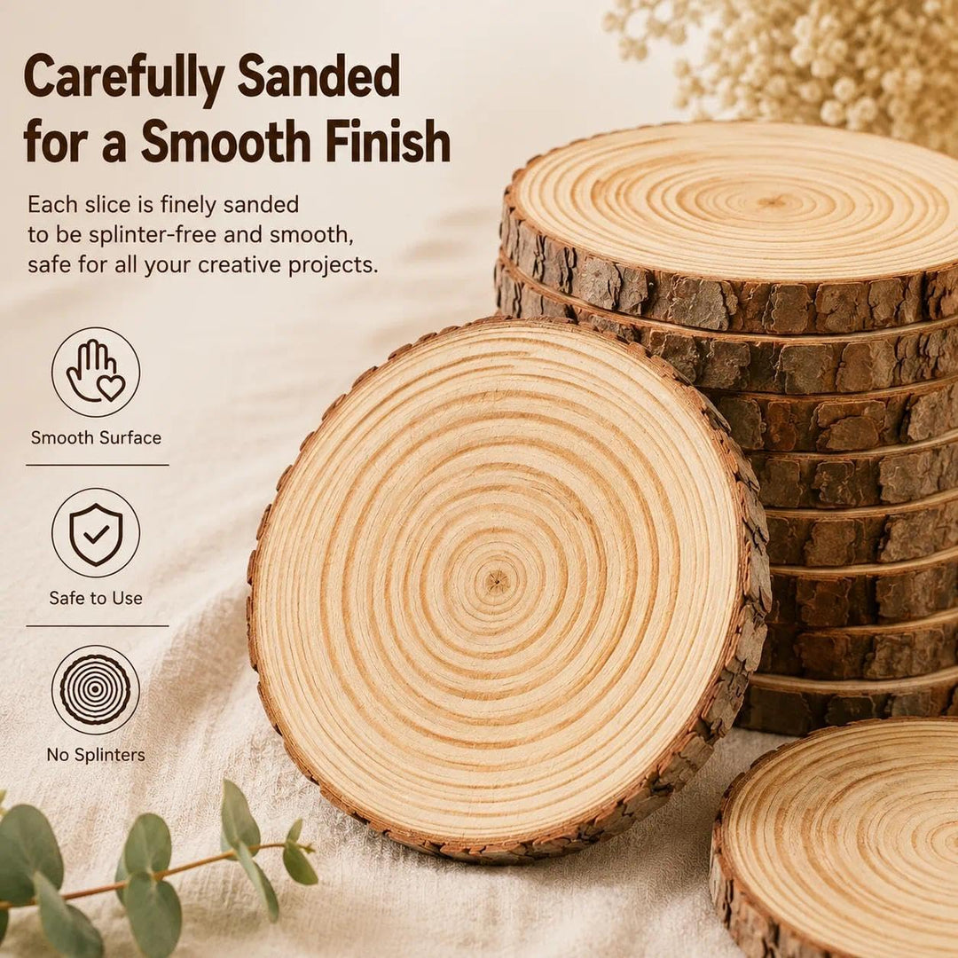ilauke 16 Stücke Holzscheiben Holz Log Scheiben 9-10cm Runde Naturholz Baumscheiben Ca.10mm Dicke fü