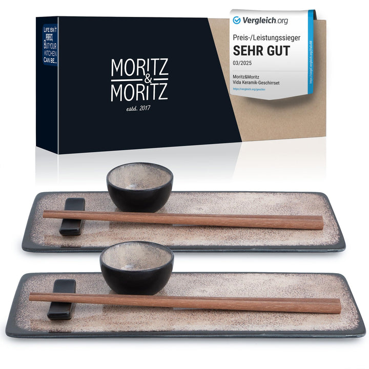 Moritz & Moritz VIDA 10-tlg. Sushi Geschirr Set für 2 Personen - Sushi Servierset mit 2x Sushi-Telle