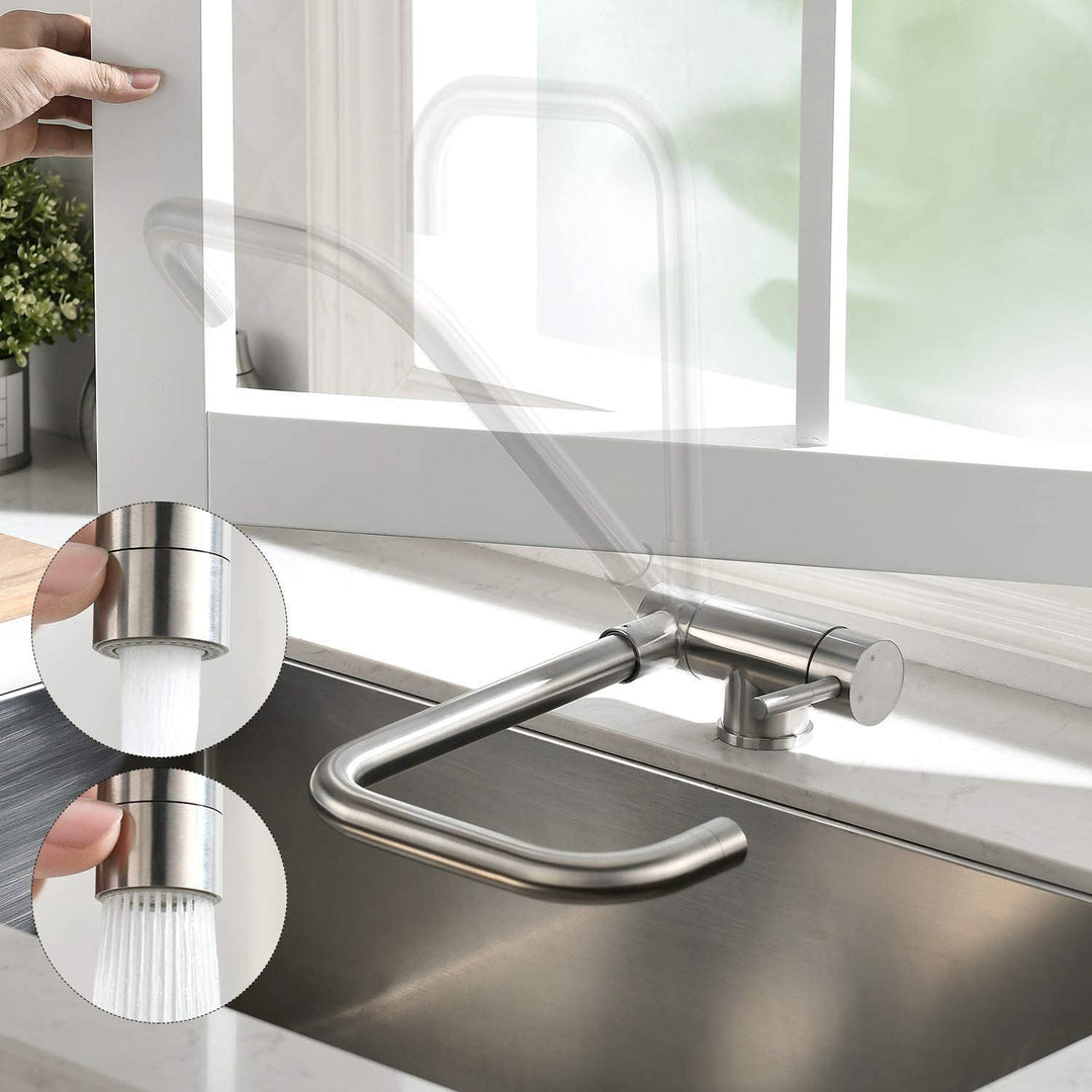 CECIPA Hochdruck Wasserhahn Küche Klappbar 180°, Vorfenster Küchenarmatur Klappbar mit 2 Strahlarten