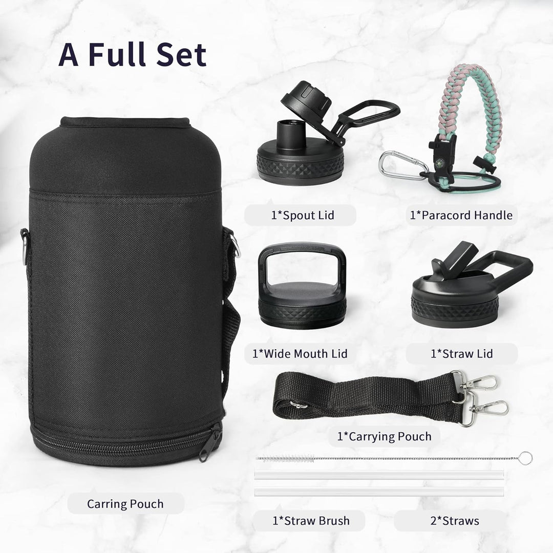 Trebo Wasserflasche 1.8 l mit Paracord-Griff, halbe Gallone, lebensmittelechter, doppelwandiger Vaku