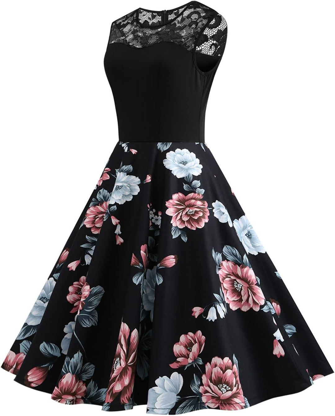AXOE Damen Rockabilly Kleider 50er Jahre Vintage Blumenmuster, M Farbe06