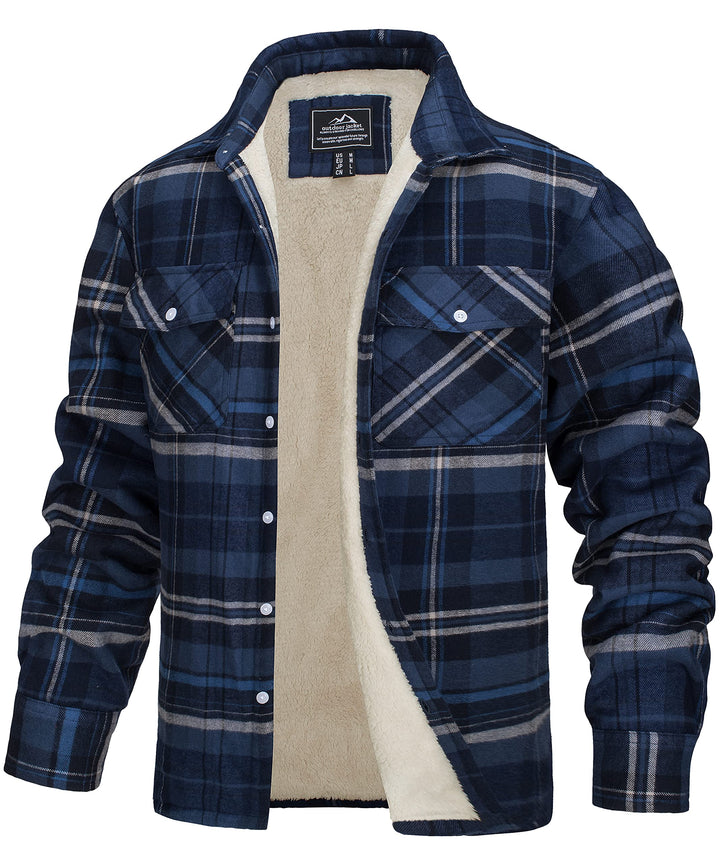 TACVASEN Herren Fleece Thermohemd Warm Flanellhemd Holzfällerhemd Winter Innenfleece Jacke L Blau Gr