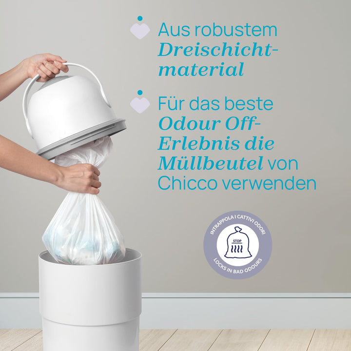 Chicco Odour Off Pouches, Toilettenfresser Beutel, Teleskop Müllbeutel, dreilagiges stabiles Materia