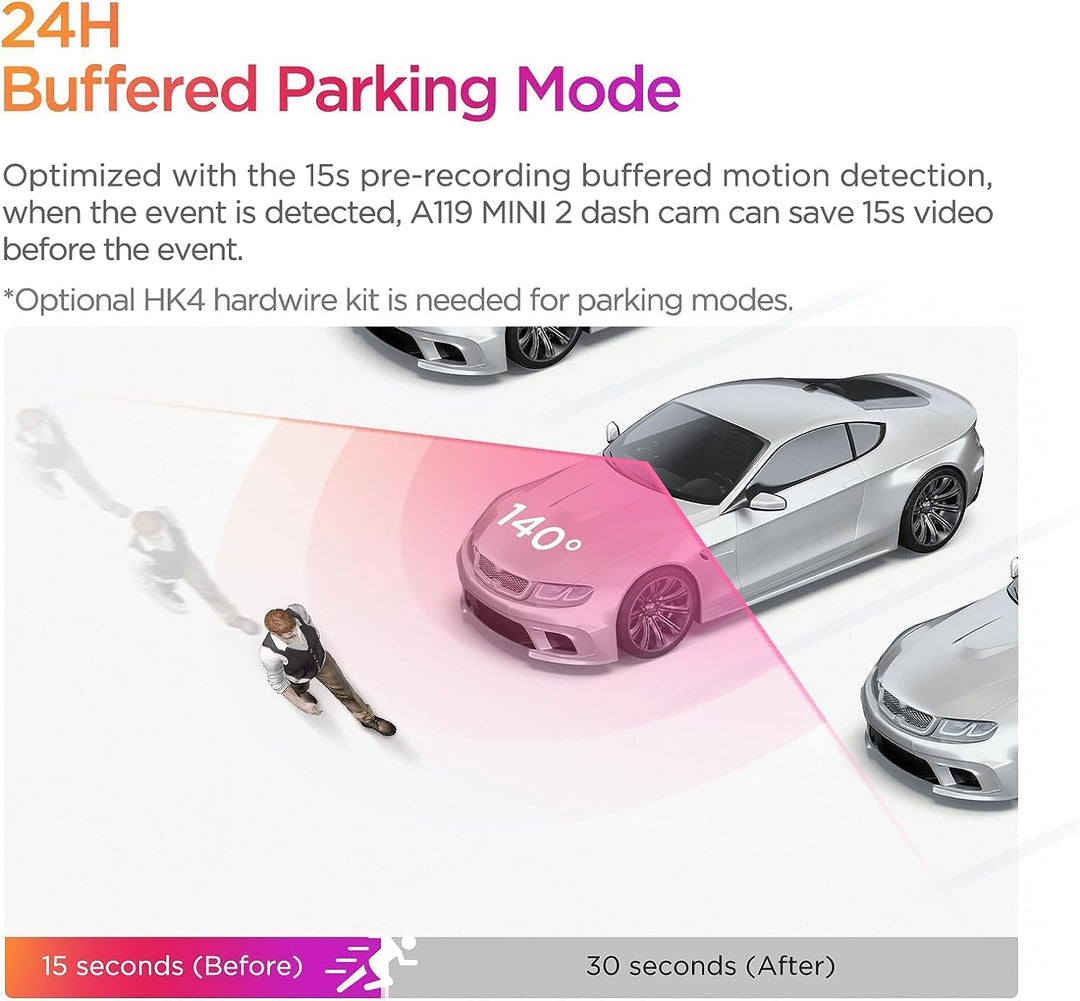 VIOFO Dashcam A119 Mini 2, Front 2,7K 5GHz Wi-Fi, 2K 60fps/HDR 30fps Sprachsteuerung, STARVIS 2 Verb