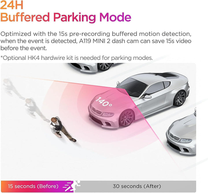 VIOFO Dashcam A119 Mini 2, Front 2,7K 5GHz Wi-Fi, 2K 60fps/HDR 30fps Sprachsteuerung, STARVIS 2 Verb