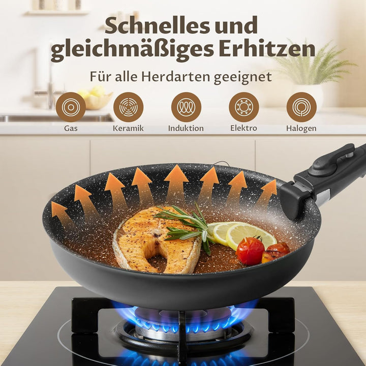 Fadware Pfannen-Set 4 tlg | 20+24+28 cm | Bratpfannenset mit abnehmbarem Griff | Für alle Herdarten,