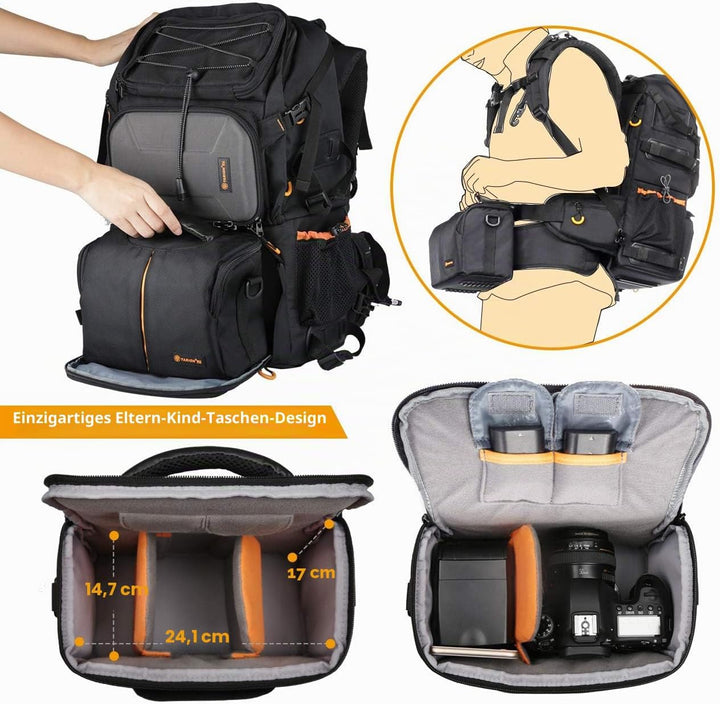 TARION Kamerarucksack Fotorucksack Gross 2-in-1 mit Extra Kameratasche für Spiegelreflex D-SLR(25 Li