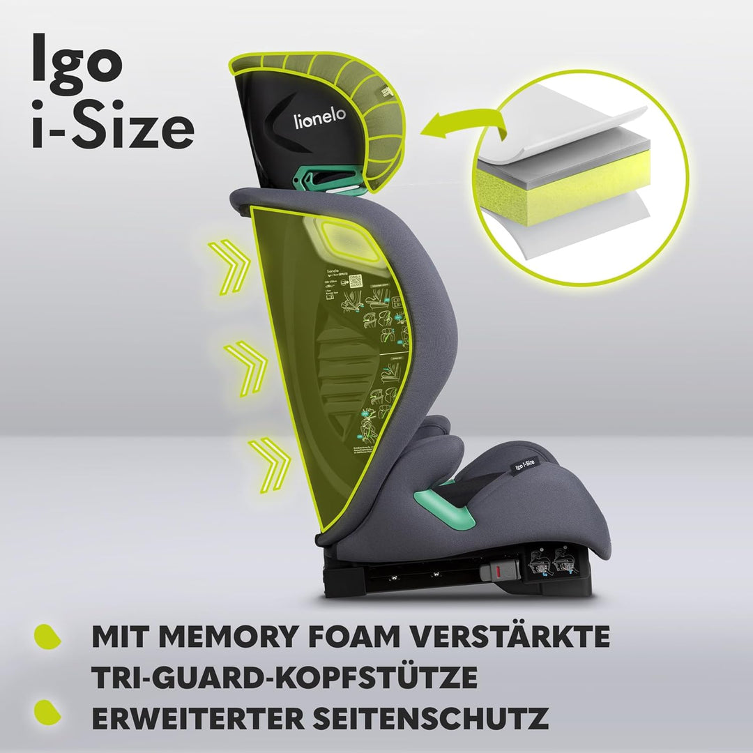 LIONELO IGO I-size Kinderautositz, Gruppe 2 3, von 100-150 cm ISOFIX oder gurtlose Frontbefestigung,