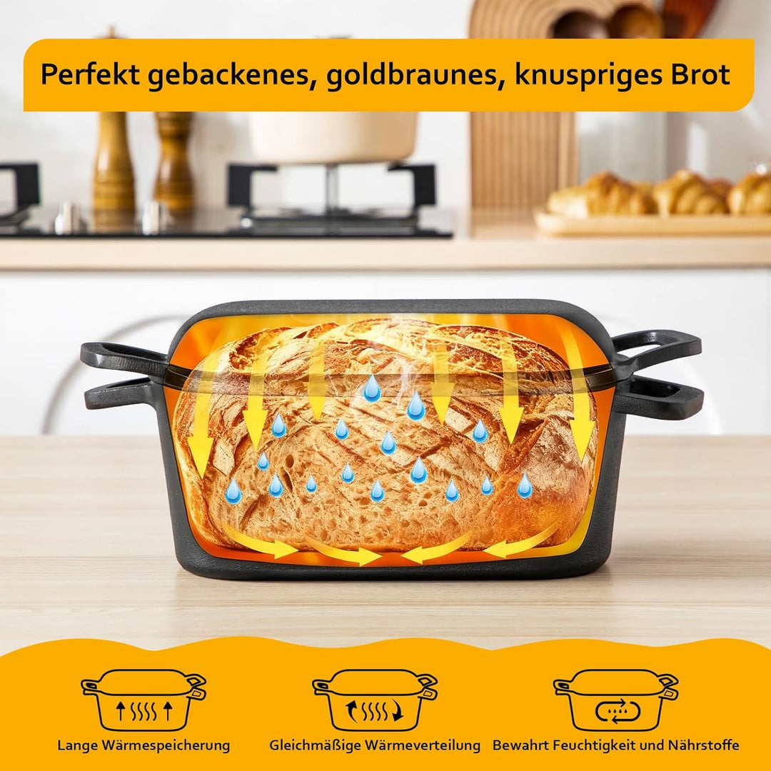 Velaze Quadrat Gusseisen Bräter mit Deckel Backofengeeignet – 28cm Schmortopf mit Deckel, Gusseisen-