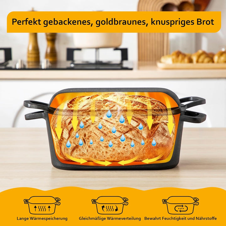 Velaze Quadrat Gusseisen Bräter mit Deckel Backofengeeignet – 28cm Schmortopf mit Deckel, Gusseisen-