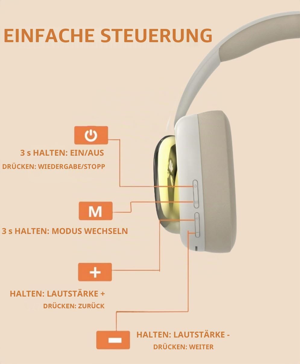 Kabellose Bluetooth-Kopfhörer, Stereo-Sound, starker Bass und lange Akkulaufzeit, kabellose Bluetoot