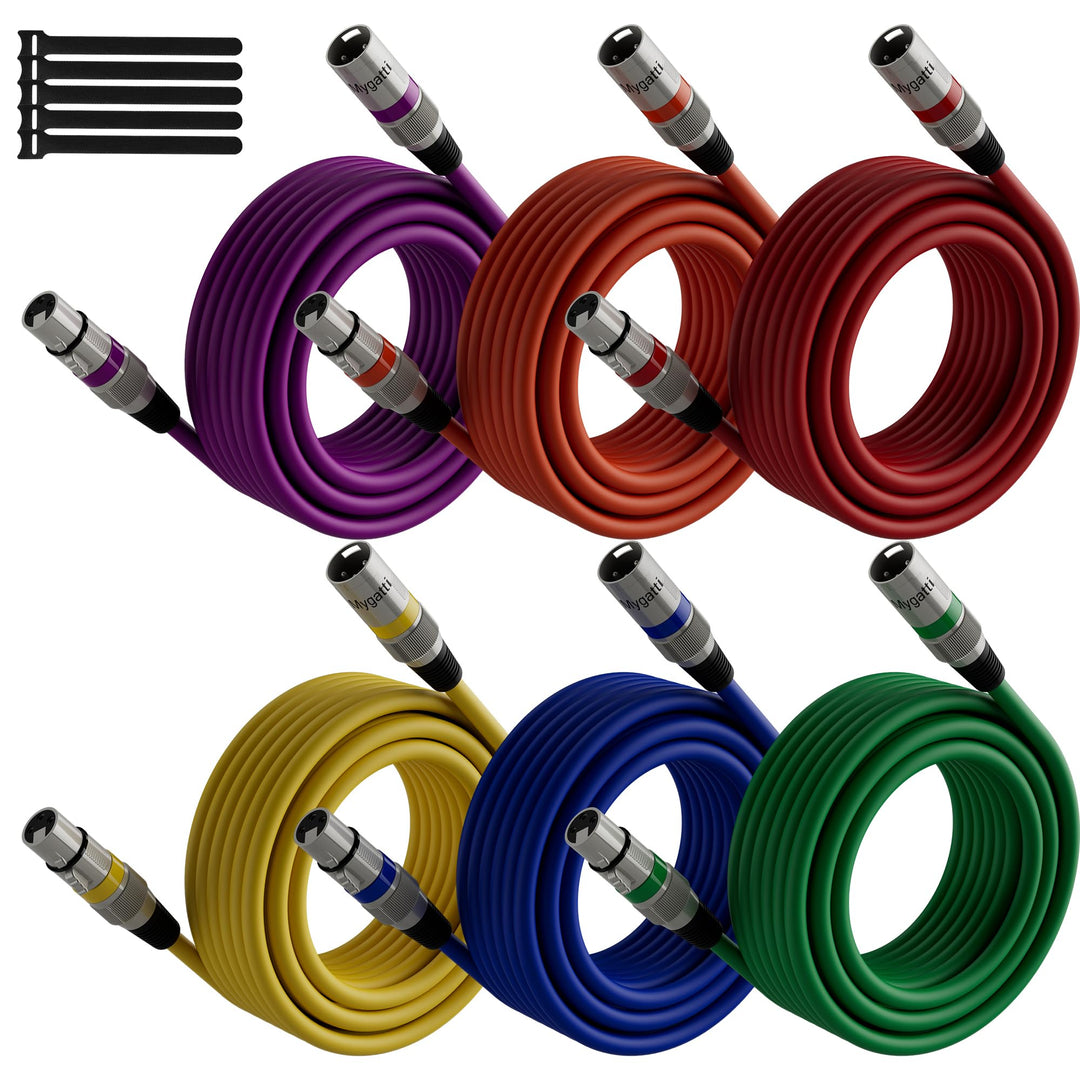 XLR-Kabel Mikrofonkabel 5m(6 pack,mehrfarbig),Stecker auf Buchse,3 polig abgeschirmt ausbalanciert P