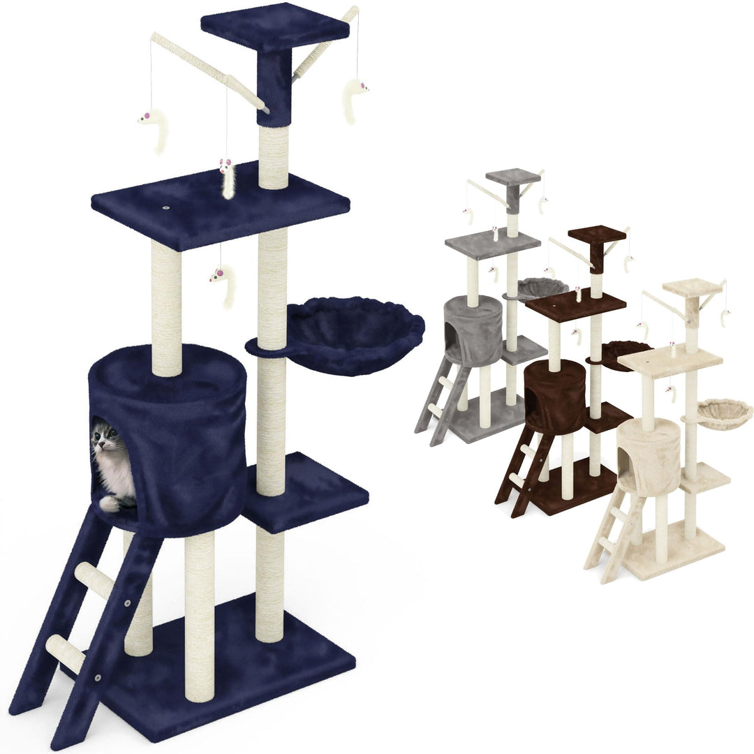 Beltom® KRATZBAUM KATZENKRATZBAUM KLETTERBAUM KATZENBAUM SPIELBAUM 140 cm. Park Spiele - Blau, Blau