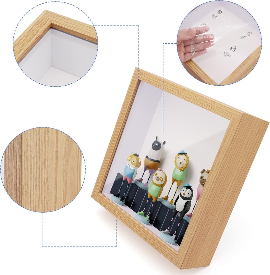 3D Shadow Box(22.3x22.3x6cm) Bilderrahmen aus Holz tiefe Box quadratisch tiefe Vitrine für Medaillen