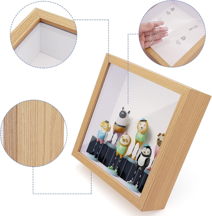 3D Shadow Box(22.3x22.3x6cm) Bilderrahmen aus Holz tiefe Box quadratisch tiefe Vitrine für Medaillen