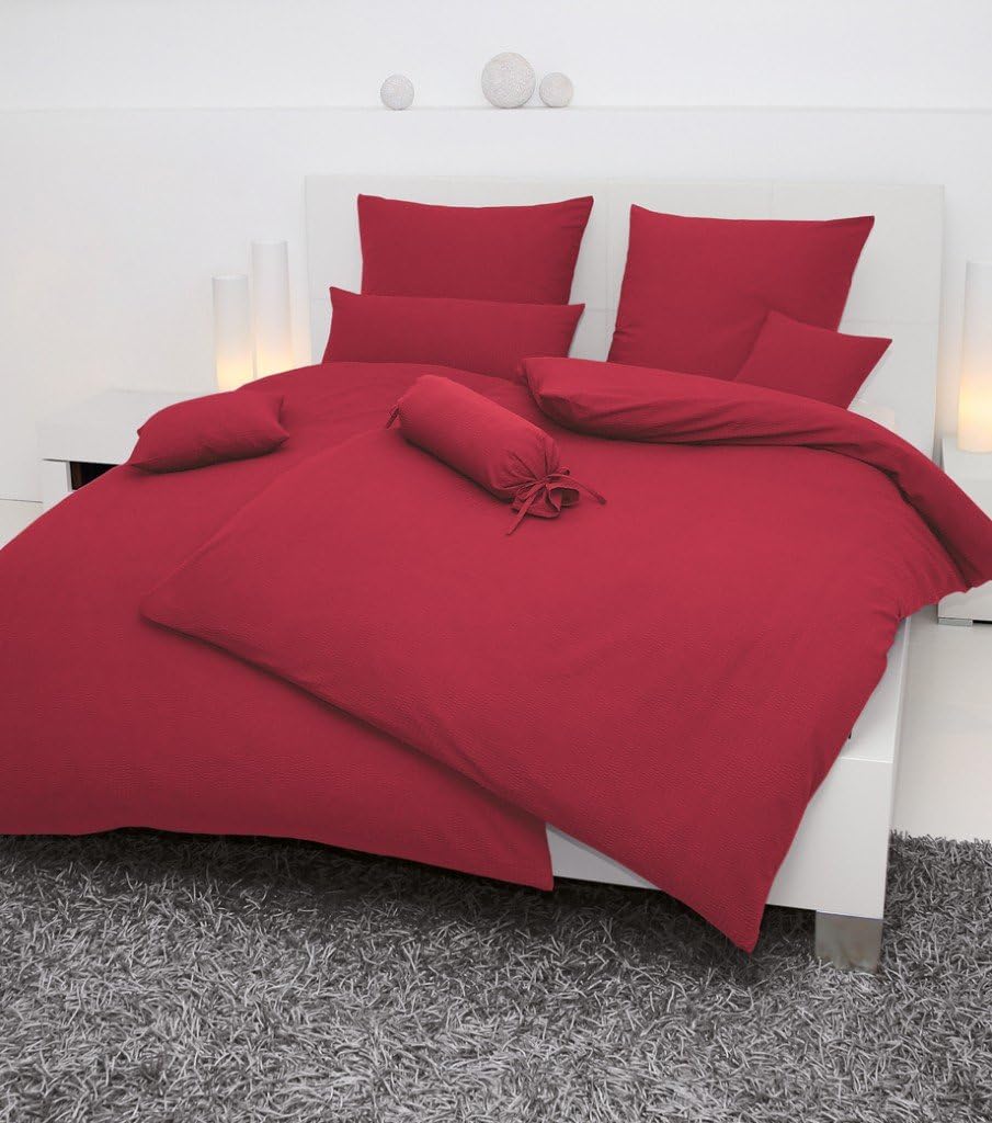 Janine Bettwäsche Piano, Mako-Soft-Seersucker, burgund, Grösse Bettwäsche:135x200 cm + 80x80 cm