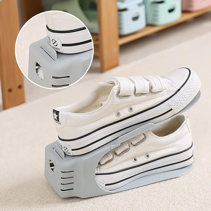 10 Stück Einstellbare Schuhregale, Schuhstapler/Schuhhalter Set, 3 höhenverstellbar, Platzsparend, r