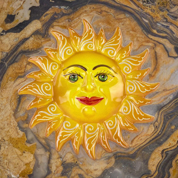 Ceramiche Azzaro & Romano Caltagirone Sizilianische Sonne zum Aufhängen, Durchmesser 21 cm, handgefe