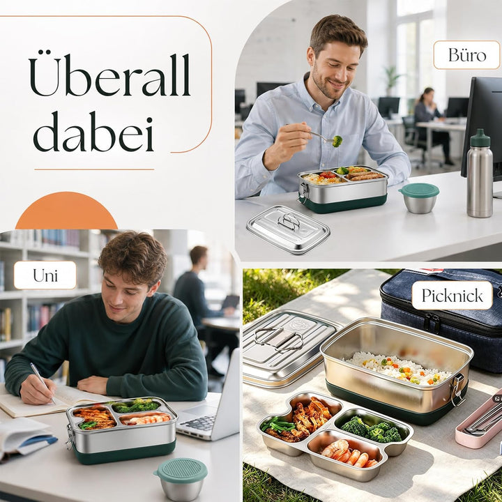 ZYNERY Brotdose Edelstahl 2000ml, Doppelwandige Bento Box