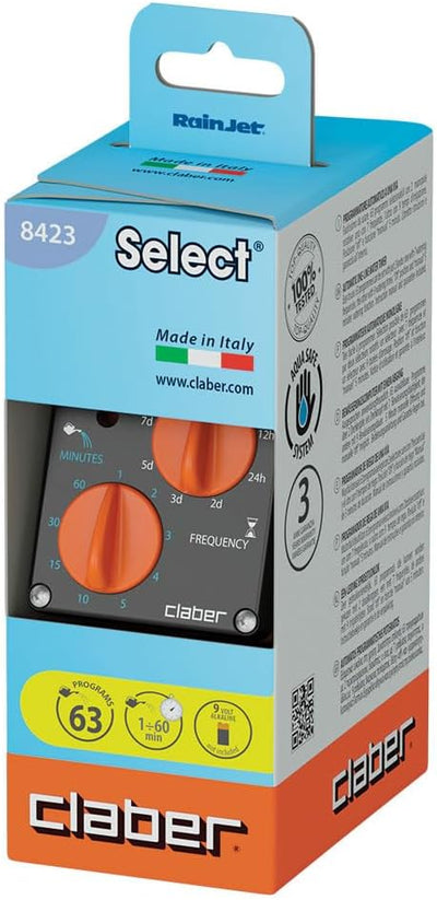 Claber 8423 Aquauno Select Elektronischer Wassercomputer, schwarz/orange/grau