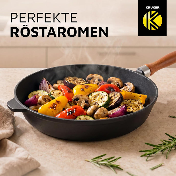 KRÜGER Eisenguss-Pfanne Rustica, Emaile, Ø 28 cm, Schwarz