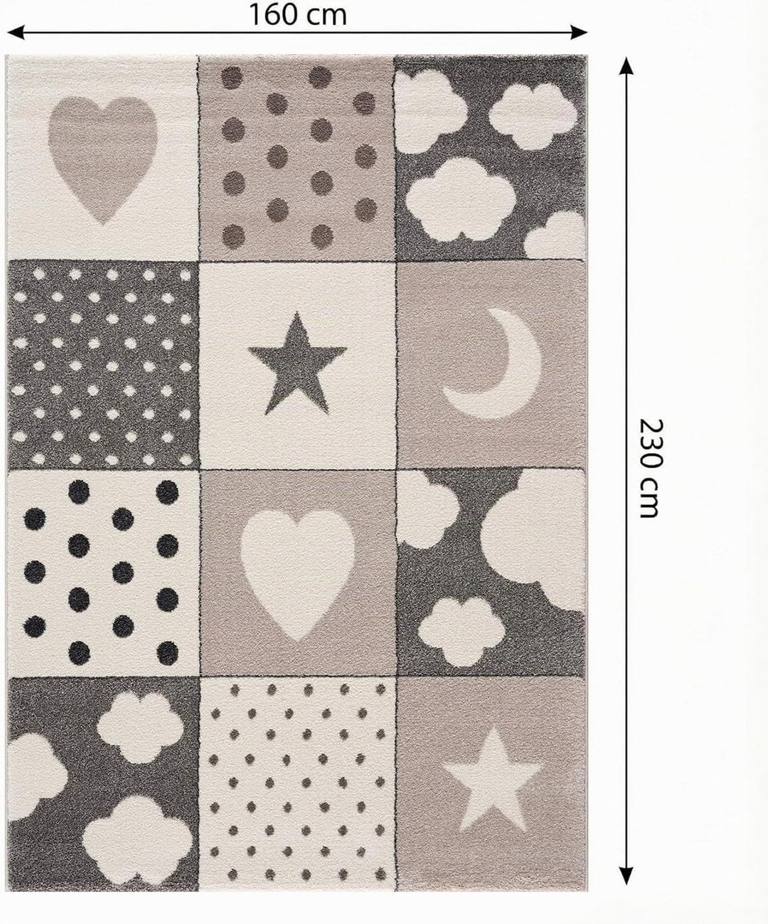 Kinderteppiche Patchwork Herz Sterne Wolke | Kinderteppich für Mädchen und Jungs | Teppich für Kinde