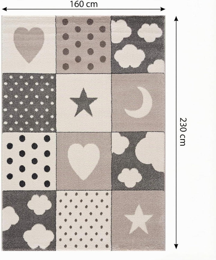 Kinderteppiche Patchwork Herz Sterne Wolke | Kinderteppich für Mädchen und Jungs | Teppich für Kinde