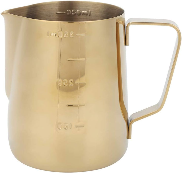 Edelstahl-Kaffeebecher, Goldener Milchkännchen mit Skala für Zuhause, Latte ArtGold, 600 Ml Aufschäu
