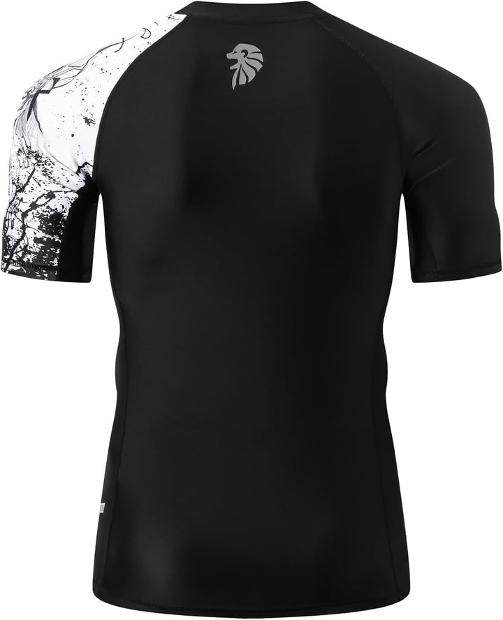 HUGE SPORTS Schwimmshirt Badeshirt Rashguard-Shirts Herren Kurzarm UPF 50+ M Schwarzer Löwe, M Schwa