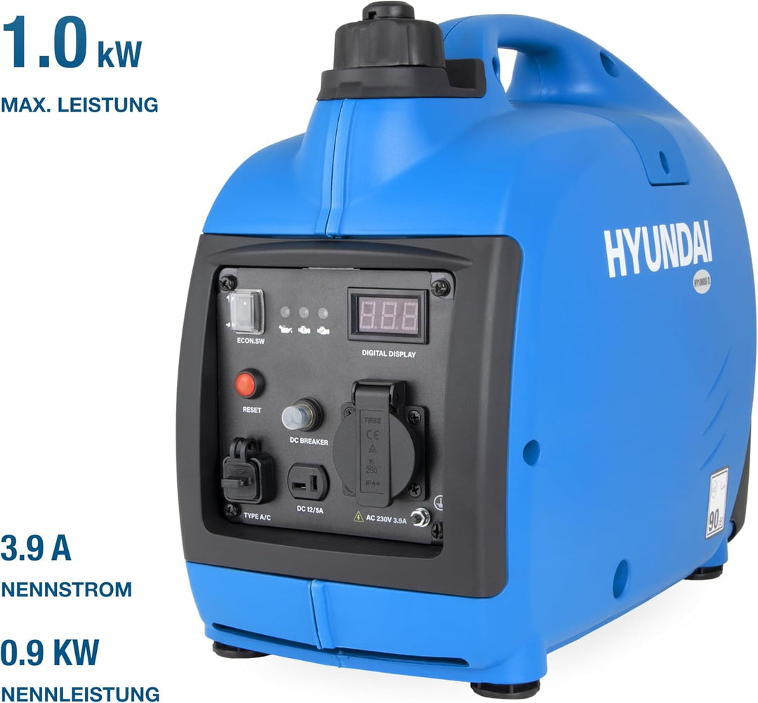 HYUNDAI Inverter Stromgenerator HY1000Si D, mobiler Notstrom-Generator, Notstromaggregat, 1 kW Strom