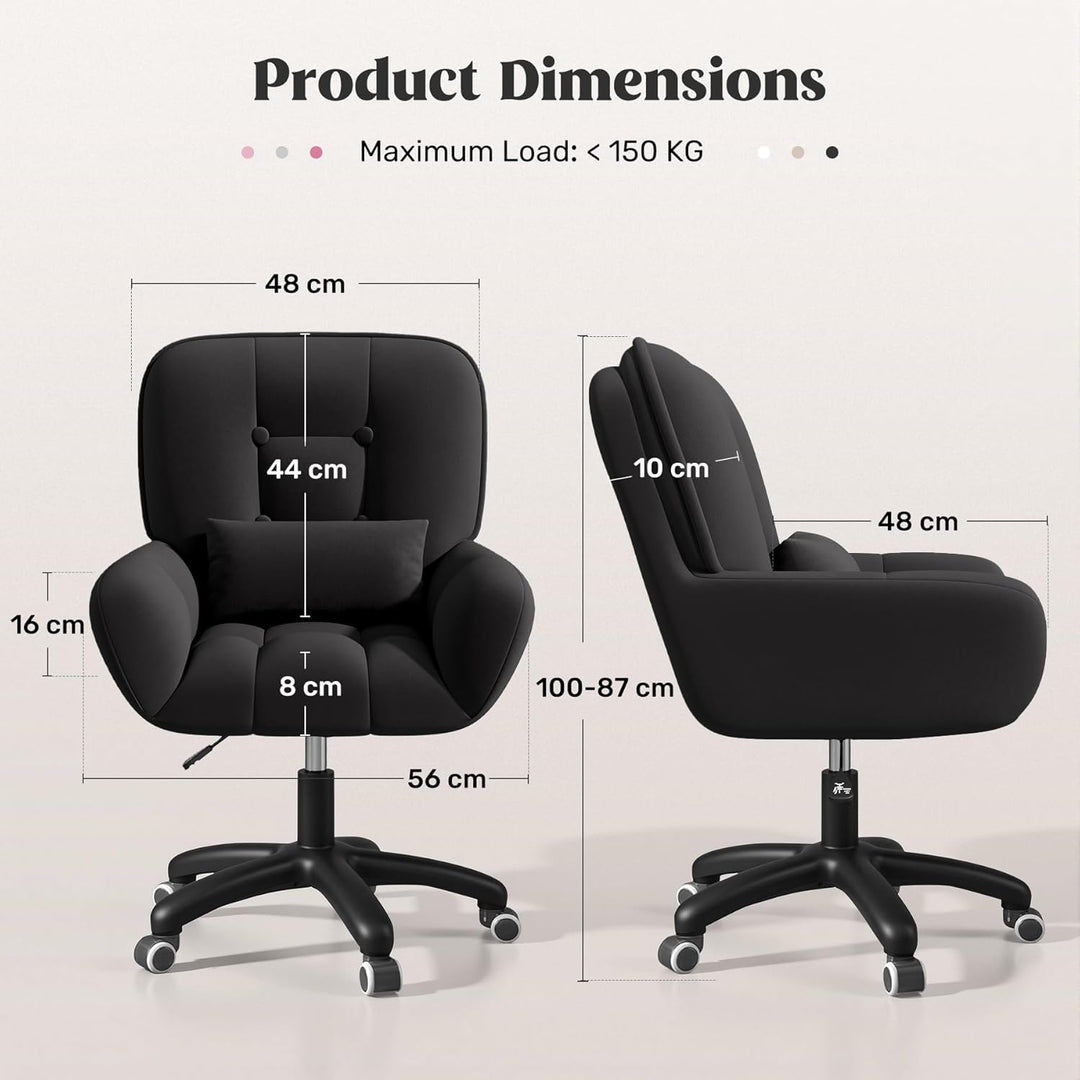 Homeoffice & Schminkstuhl 2-in-1 Ergonomischer Samt Drehstuhl 360° mit Kopfkissen, Höhenverstellbar