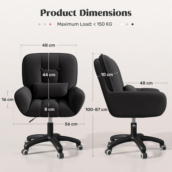 Homeoffice & Schminkstuhl 2-in-1 Ergonomischer Samt Drehstuhl 360° mit Kopfkissen, Höhenverstellbar