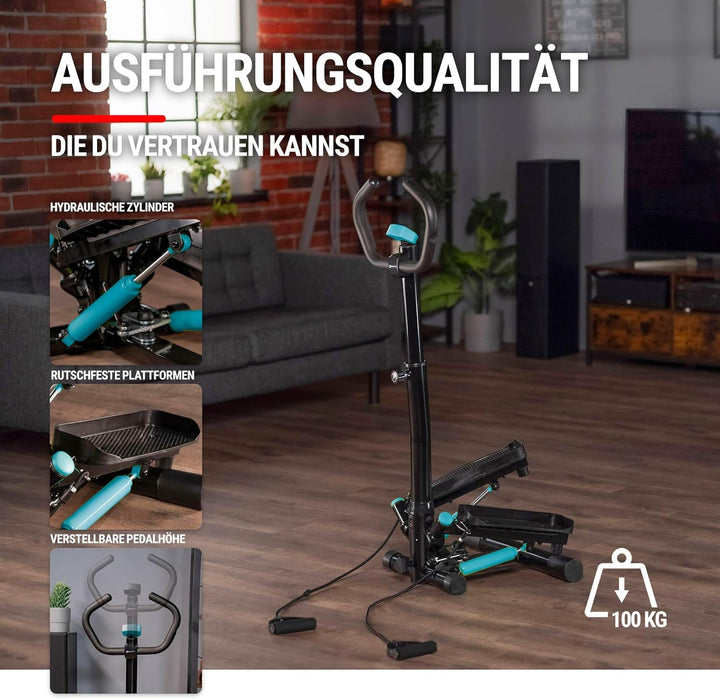 Hop-Sport Swing Side Stepper HS-055S mit verstellbarem Haltegriff Trainingsbändern Computer verstell