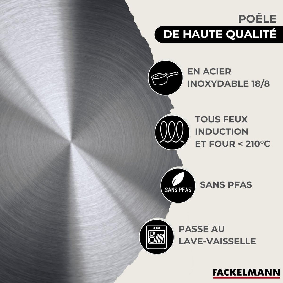 Fackelmann 9440550 Pfannen-Set, 3-teilig, 20, 24 und 28 cm, aus Edelstahl 18/8, 3 Glasdeckel und 6 K