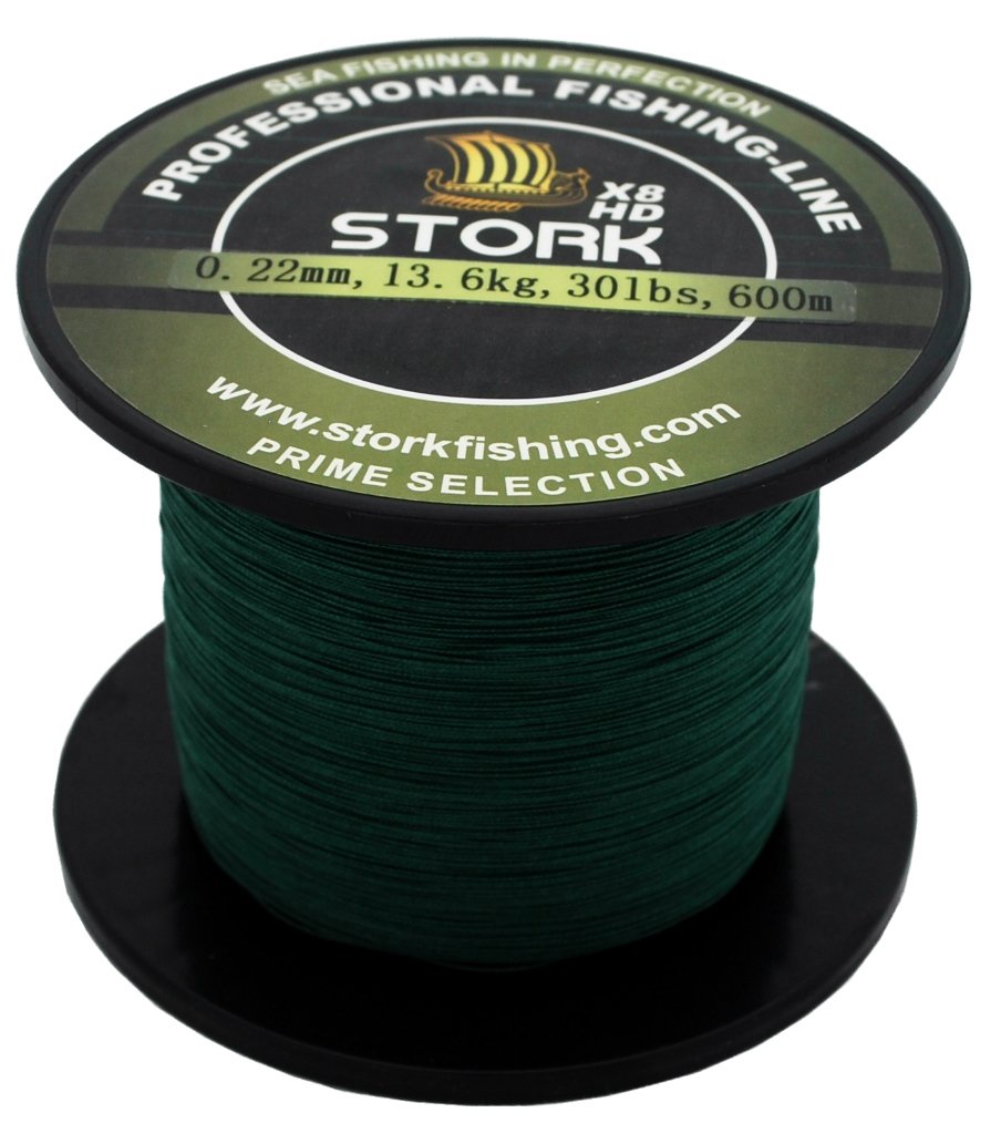 Stork HDx8, 8-Fach geflochtene Premium Angelschnur 600m Moosgrün 50 lbs / 22.7 kg / 0.33 mm, Moosgrü