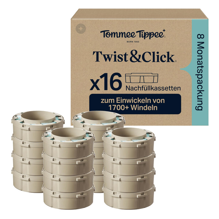 Tommee Tippee Twist &amp; Click Advanced Windelbehälter, Original-Nachfüllkassetten, exklusive 16er-Pack