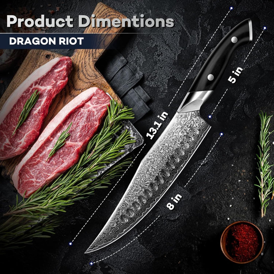DRAGON RIOT Damastmesser, Japanisches Kochmesser profi Messer, Damast Küchenmesser mit ergonomischem
