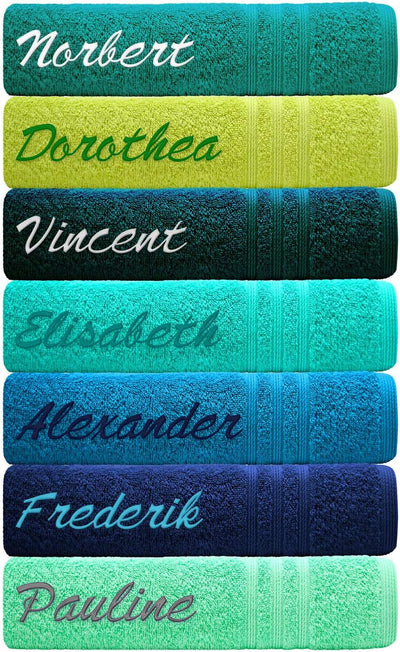 Lashuma Handtuch personalisiert mit Name, Duschtuch 70x140 cm Blau - Marine, Serie: London 70 x 140