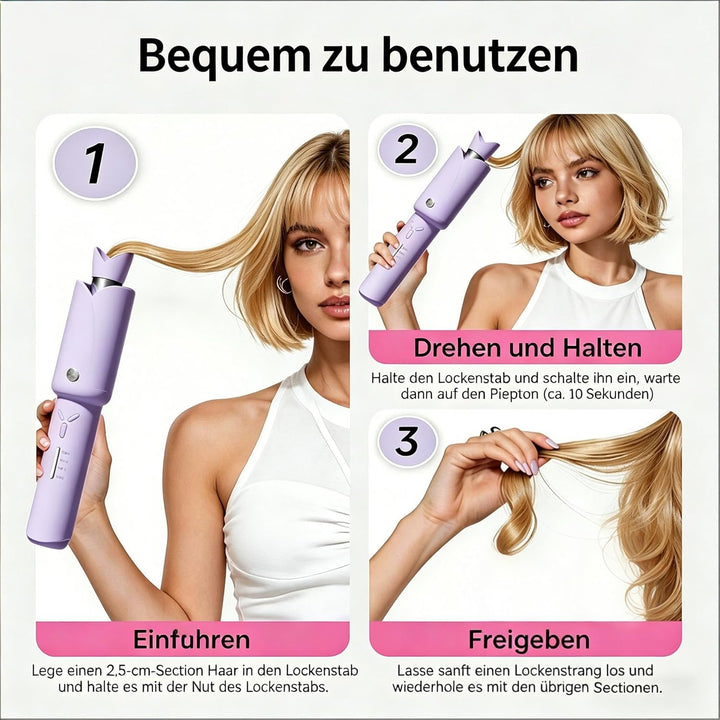 Automatischer Kabelloser Lockenstab – 8 Sek. Schnellcurl, 32mm Titan-Turmalin für Grosse Locken & Bo