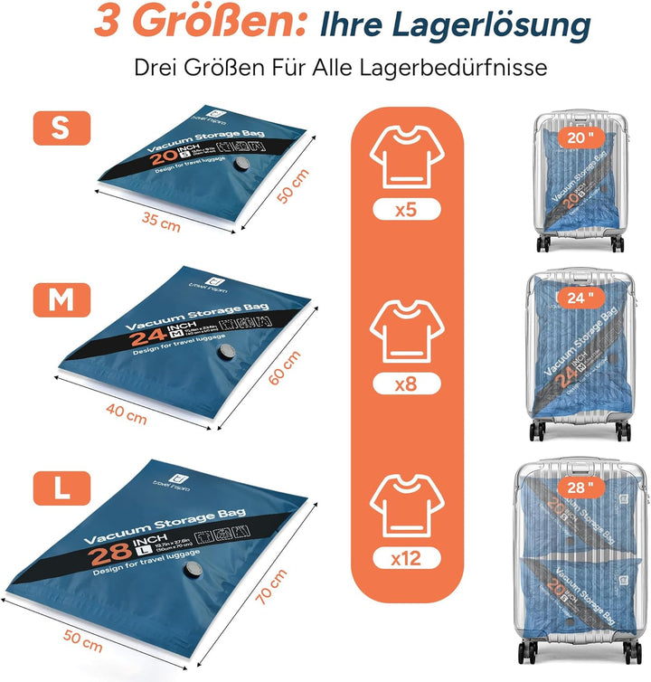 travel inspira Vakuumbeutel für Kleidung mit Elektrischer Pumpe, 15er Set, Platzsparend & Wiederverw