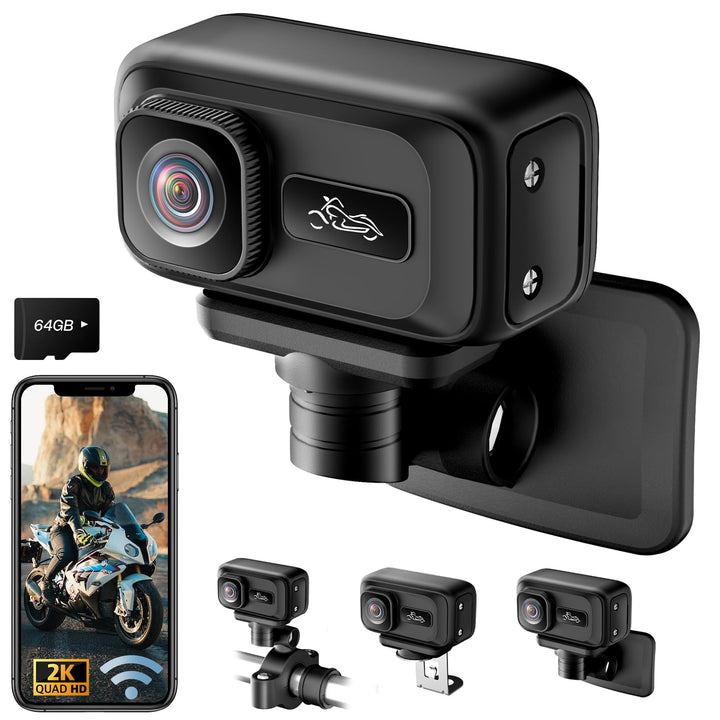 Action Cam Motorrad, 2K & 120° Weitwinkel Motorrad Kamera WLAN, G-Sensor-Kollisionssperre Dashcam Mo