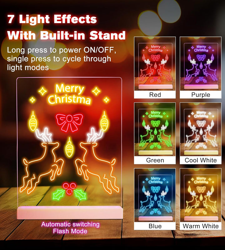 LED Notiztafel mit Farben, Leuchtendes Zeichenbrett für Kinder Acryl Notiztafel mit 7 Farben Stift -