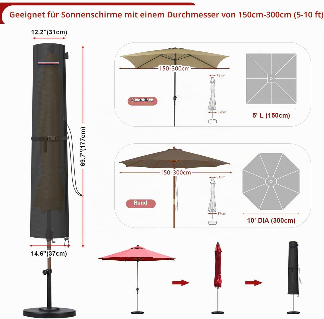 LAMUNI Sonnenschirm Schutzhülle für Ampelschirm Abdeckung für Ø300cm Sonnenschirme Abdeckhauben für