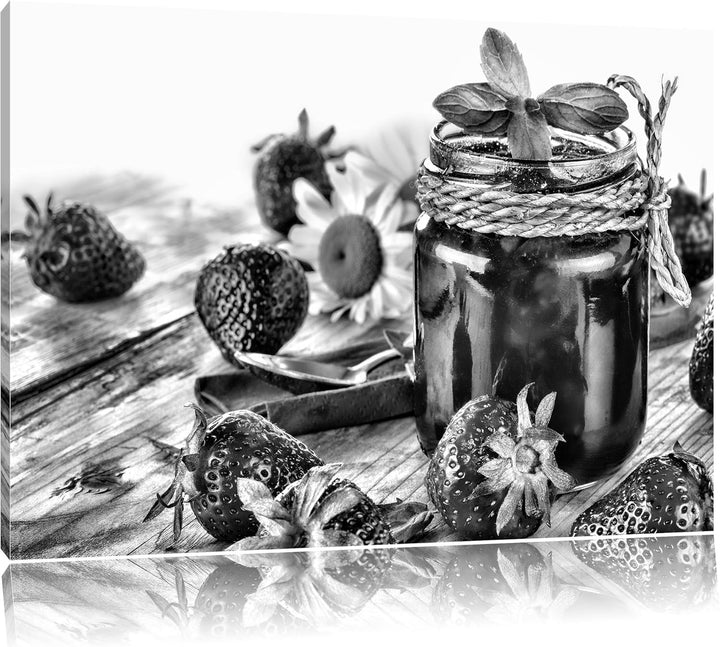 Pixxprint Glas mit Erdbeeren/Format: 100x70cm / Leinwandbild fertig bespannt Wandbild Kunstdruck, 10