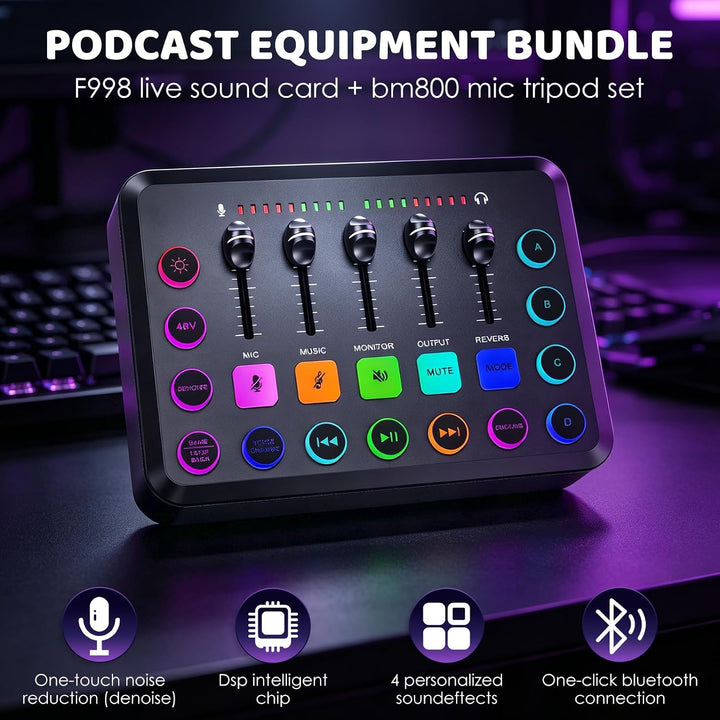 Podcast Mikrofon Set mit Audio Interface &amp; Soundkarte – BM-800 Kondensatormikrofon für Live-Streamin
