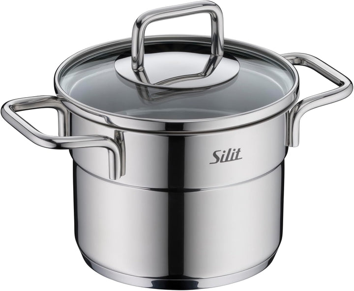 Silit Extra Cook Kochgeschirr-Set 4-teilig, Kochtöpfe 12/14 cm mit Glasdeckel, Innenskalierung, brei