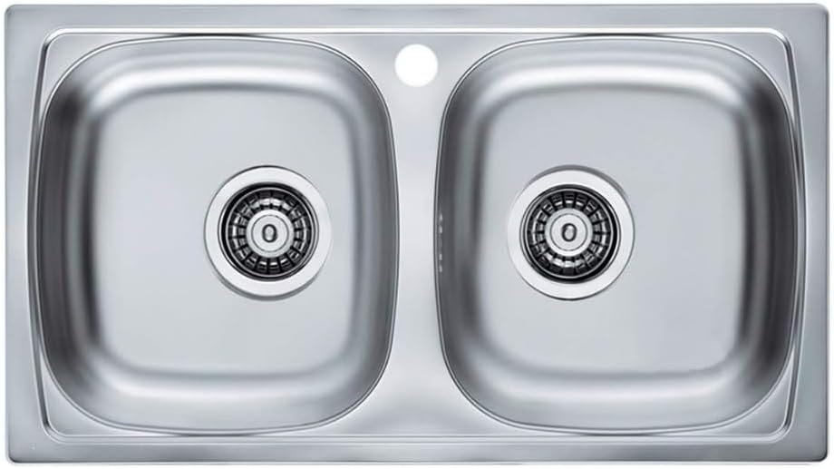 VBChome: Doppelbecken Einbauspüle mit Hahnloch 780 x 435 mm Camping Küchenspüle - Satinstruktur Alve