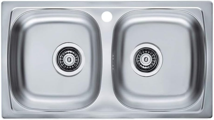 VBChome: Doppelbecken Einbauspüle mit Hahnloch 780 x 435 mm Camping Küchenspüle - Satinstruktur Alve